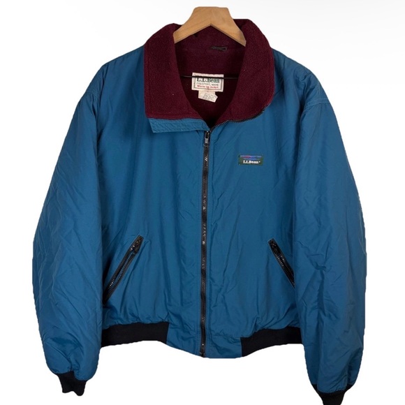 Vintage L.L Bean Warm-Up Jacket Teal Men L USA Made YKK Retro Bomber 90s Fleece